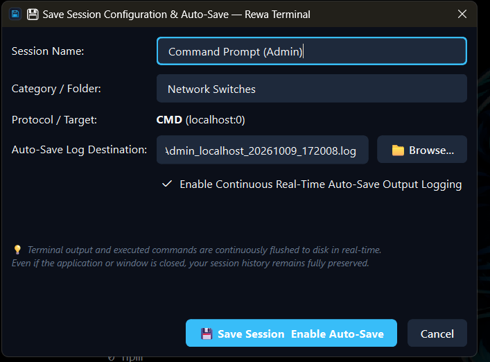 Auto-Save Logging Interface