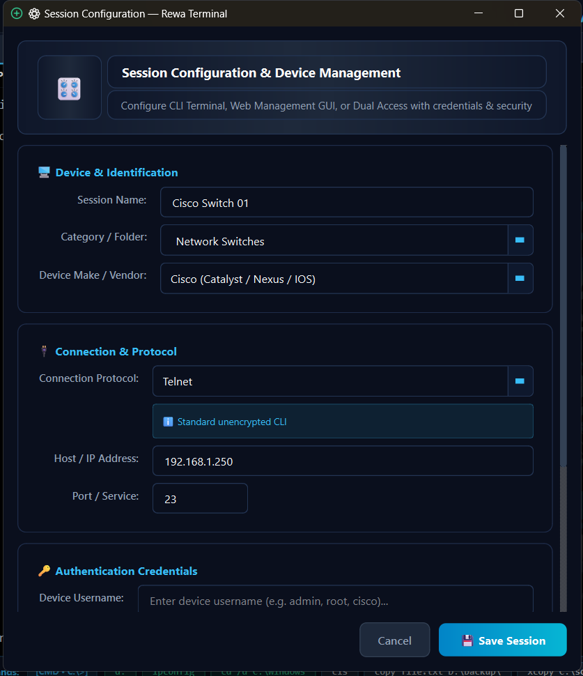 Session Configuration Modal